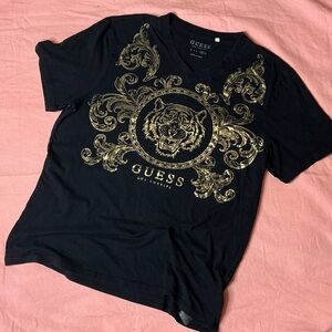 Guess Black Tee with Gold Ornate Tiger
